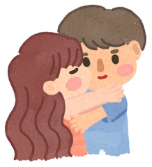cute cartoon drawing, kiss, love, happy