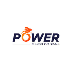 POWER logo with O forming electricity and fox. It is suitable for use for companies related to power or electricity.