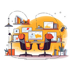 graphic design of a home office with computers