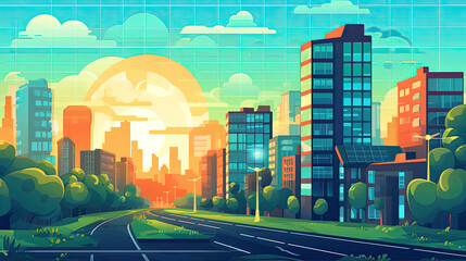 illustration of a colorful modern city