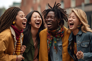 a group of diverse friends laughing together, generative AI