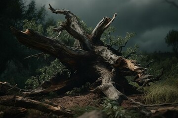 Broken tree after severe weather. Generative AI