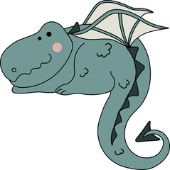 Cartoon cute children's fairy tale fantasy dragon. Medieval creatures, dragon kids, fairy tale legends, cute dinosaur kids, vector illustration set. Little cartoon dragons