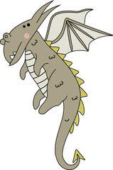 Naklejka premium Cartoon cute children's fairy tale fantasy dragon. Medieval creatures, dragon kids, fairy tale legends, cute dinosaur kids, vector illustration set. Little cartoon dragons