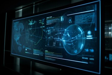 Digital screen displaying processing of data and GR code. Generative AI