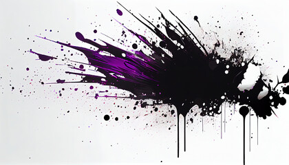 Black and Purple Color Splatter on White Background AI Generative