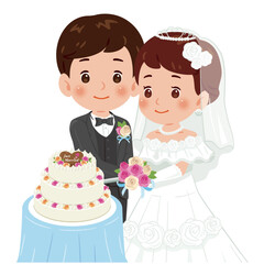 ケーキカット 男性と純白ドレスの女性1