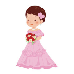 目を閉じた　ピンクのドレス　女性