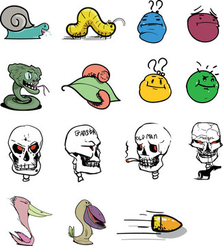 Set of cartoon icons for creating stickers or logo