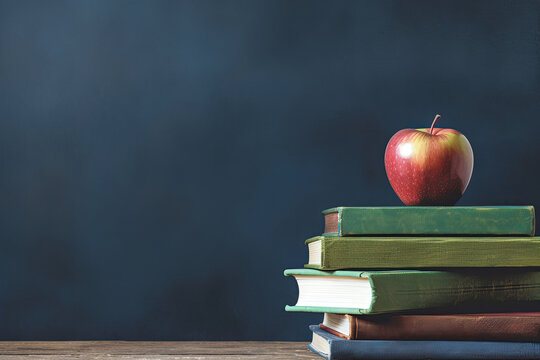 Education background with books and apple on the table, back to school concept, Generative AI