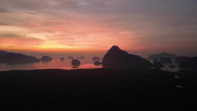 Famous location in Phangnga beautiful sunrise sky in the morning sunrise over sea