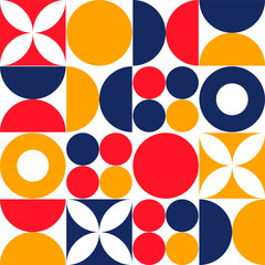 Vector background with geometric pattern with Scandinavian abstract color or Swiss geometric prints in the form of rectangles, squares and circles.