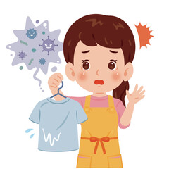 生乾きの雑菌に驚く女性
