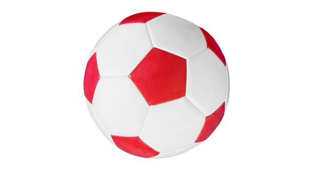 Soccer leather ball or football ball isolated on white background. Spins clockwise	