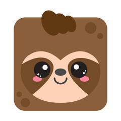 Cute square sloth face. Cartoon head of animal character. Minimal simple design. Vector illustration