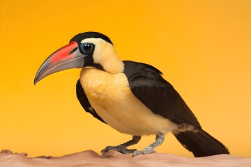 Fototapeta premium Toucan Bird on Yellow Orange Background, Generative AI