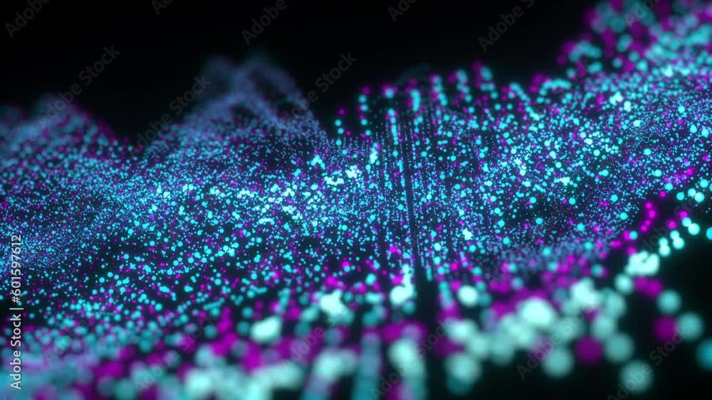 Poster digital, particles and future with wave grid for music, technology and science. light, cyber and fut