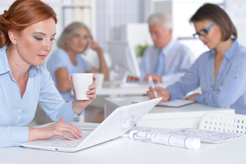 Fototapeta premium business woman working with laptop in office