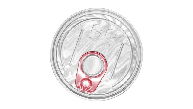 Top view close up photo of aluminium can isolated on white background. Aluminium can spins clockwise. Can Pattern. Aluminium beverage cans. Drink can. Metal containers for packaging drinks.	