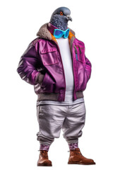 pigeon wearing streetwear isolated on a transparent background, generative ai