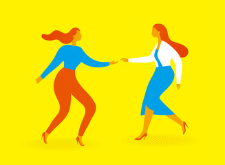 二人の女性が手を取り合うイラスト