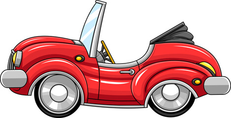 Cartoon Red Sports Car. Vector Hand Drawn Illustration Isolated On Transparent Background