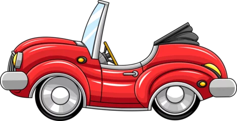 Schilderijen op glas Cartoon Red Sports Car. Vector Hand Drawn Illustration Isolated On Transparent Background © HitToon.com