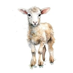 Baby Sheep watercolor with ink outline on white background, high detailed (generative AI)