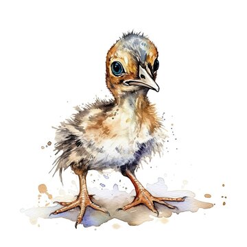 recommend clip art: Baby Pheasant watercolor with ink outline on white background, high detailed (generative AI)