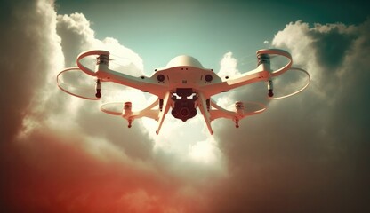 The unmanned aerial vehicle is flying in the sky. (Generative AI)