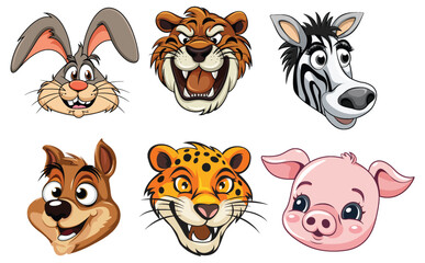 Fototapeta premium Animal Heads Cartoon Characters Collection