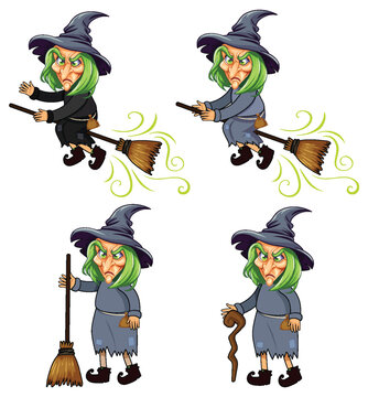 Set of scary witch cartoon character