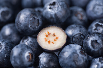 ripe sweet blueberry cut texture background.