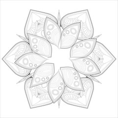 Decorative Doodle flowers in black and white for coloringbook, cover, background, wedding invitation card. Hand drawn sketch for adult anti stress coloring page isolated in white background.-vector
