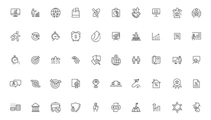 Growth and success line icons collection. Big UI icon set in a flat design. Thin outline icons pack.