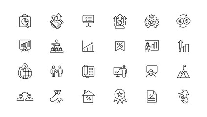 Growth and success line icons collection. Big UI icon set in a flat design. Thin outline icons pack.