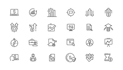 Growth and success line icons collection. Big UI icon set in a flat design. Thin outline icons pack.