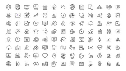 Fototapeta premium Growth and success line icons collection. Big UI icon set in a flat design. Thin outline icons pack.