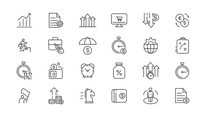 Growth and success line icons collection. Big UI icon set in a flat design. Thin outline icons pack.