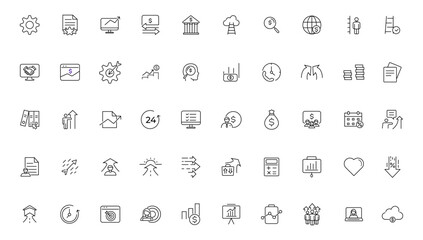 Growth and success line icons collection. Big UI icon set in a flat design. Thin outline icons pack.