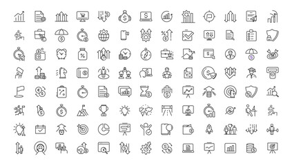 Fototapeta na wymiar Growth and success line icons collection. Big UI icon set in a flat design. Thin outline icons pack.