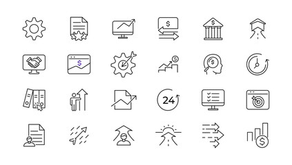 Growth and success line icons collection. Big UI icon set in a flat design. Thin outline icons pack.