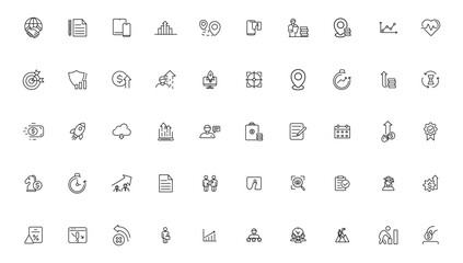 Growth and success line icons collection. Big UI icon set in a flat design. Thin outline icons pack.