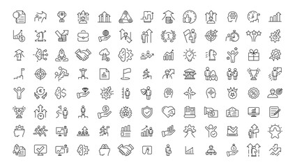 Naklejka na ściany i meble Growth and success line icons collection. Big UI icon set in a flat design. Thin outline icons pack.