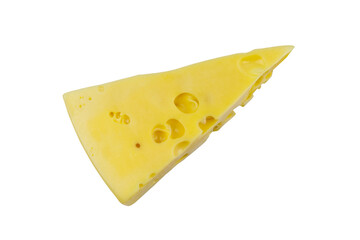 Piece of swiss cheese isolated on white background. Top view