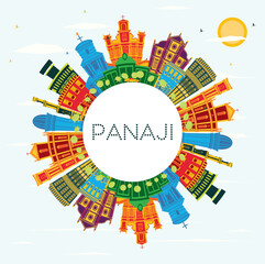Obraz premium Panaji India City Skyline with Color Buildings, Blue Sky and Copy Space. Panaji Cityscape with Landmarks.
