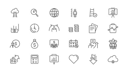 Growth and success line icons collection. Big UI icon set in a flat design. Thin outline icons pack.