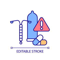 Birth control methods RGB color icon. Contraception safety. Side effects. Doctor recommended. Reproductive health. Isolated vector illustration. Simple filled line drawing. Editable stroke