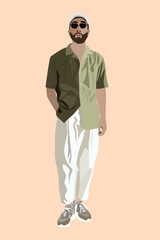 Fototapeta premium Vector illustration of an attractive stylish guy dressed in fashion