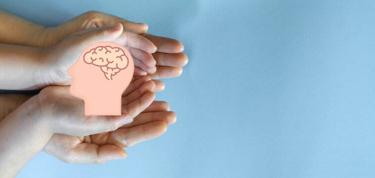 Human hand hold care brain health therapy, alzheimer, cancer, stroke, parkinson, disease, dementia, donation, surgery, cerebral haemorrage, encephalitis, insurance, hospital.world mental health day